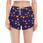 Colorful Origami Bird Pattern Print Women's Split Running Shorts