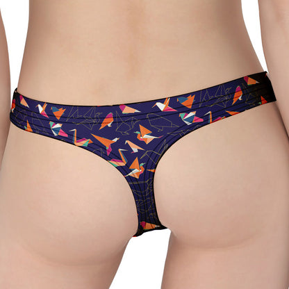 Colorful Origami Bird Pattern Print Women's Thong