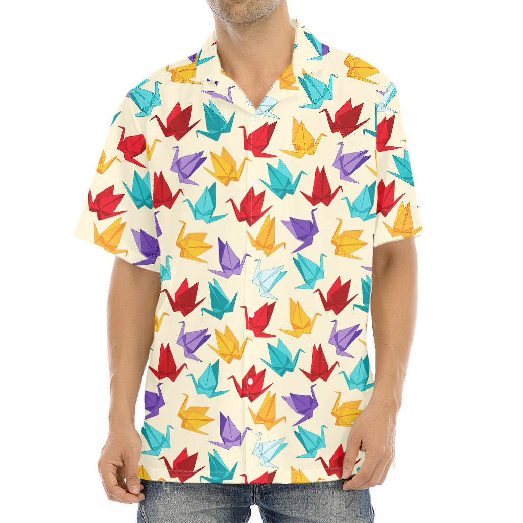 Colorful Origami Crane Pattern Print Aloha Shirt