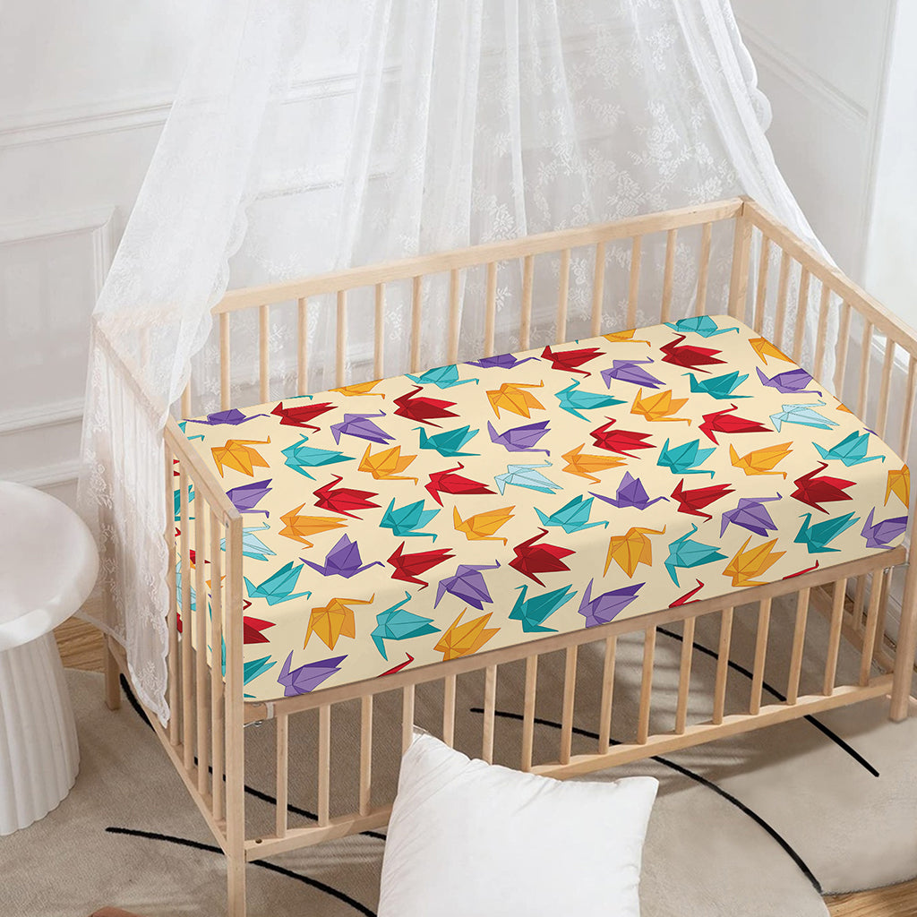 Colorful Origami Crane Pattern Print Baby Crib Sheet