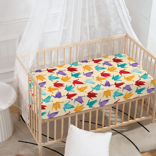 Colorful Origami Crane Pattern Print Baby Crib Sheet