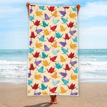Colorful Origami Crane Pattern Print Beach Towel