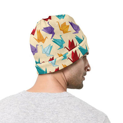 Colorful Origami Crane Pattern Print Beanie
