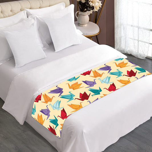 Colorful Origami Crane Pattern Print Bed Runner