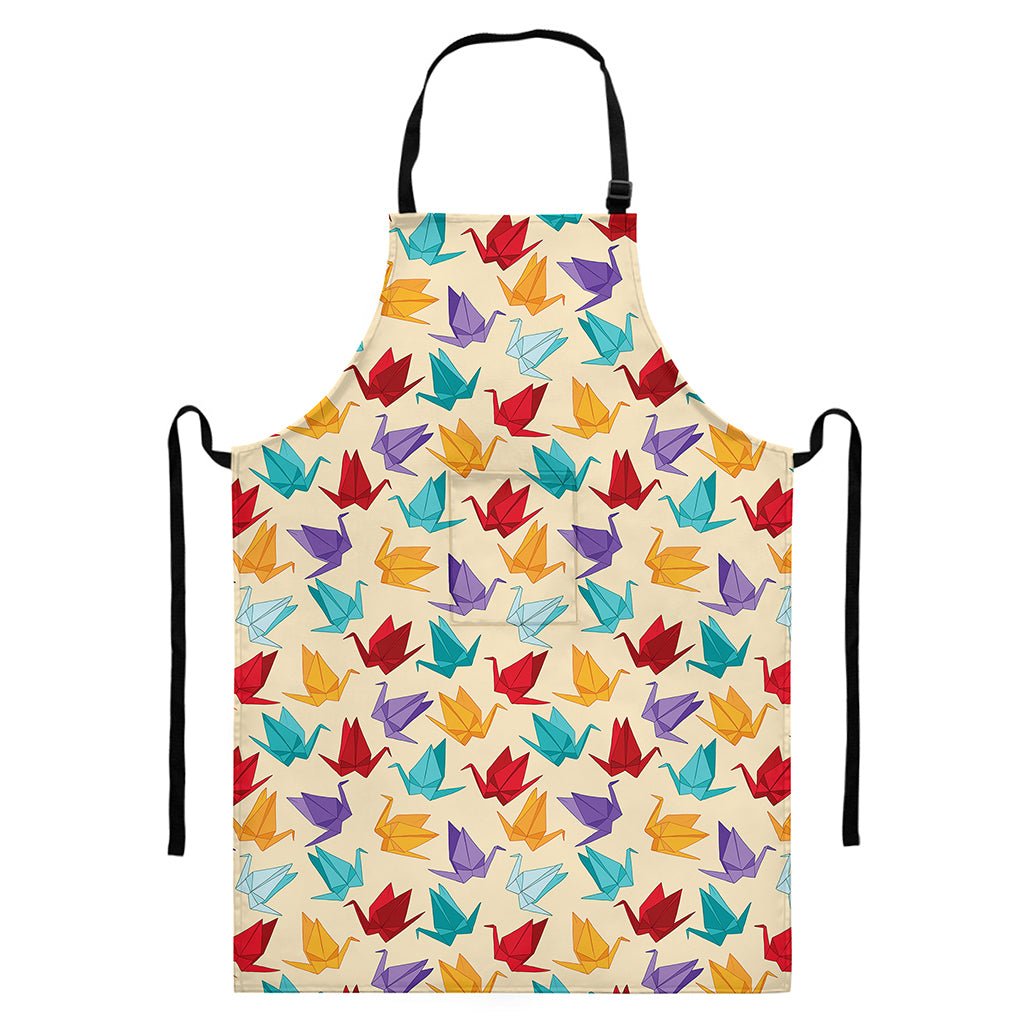 Colorful Origami Crane Pattern Print Bib Apron With Pocket