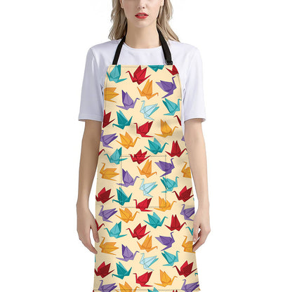 Colorful Origami Crane Pattern Print Bib Apron With Pocket