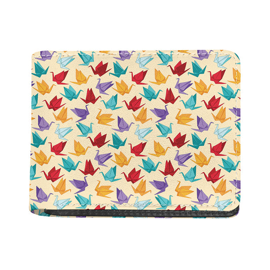 Colorful Origami Crane Pattern Print Bifold Wallet