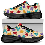 Colorful Origami Crane Pattern Print Black Chunky Shoes