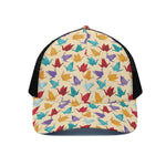 Colorful Origami Crane Pattern Print Black Mesh Trucker Cap