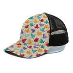 Colorful Origami Crane Pattern Print Black Mesh Trucker Cap