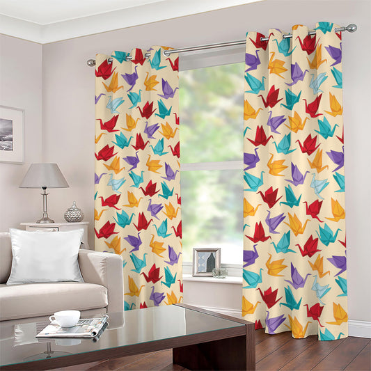 Colorful Origami Crane Pattern Print Blackout Grommet Curtains