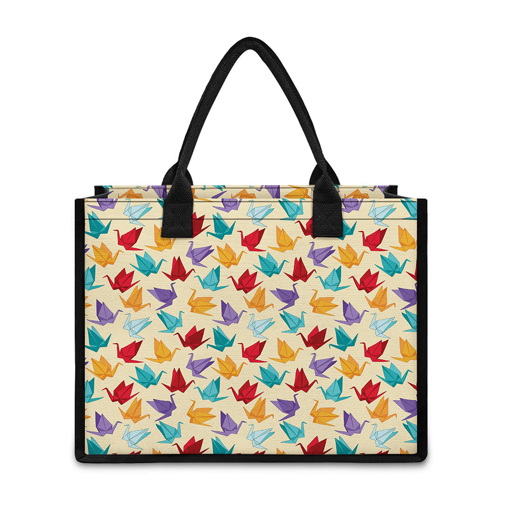 Colorful Origami Crane Pattern Print Canvas Tote Bag