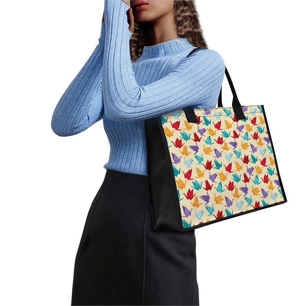 Colorful Origami Crane Pattern Print Canvas Tote Bag