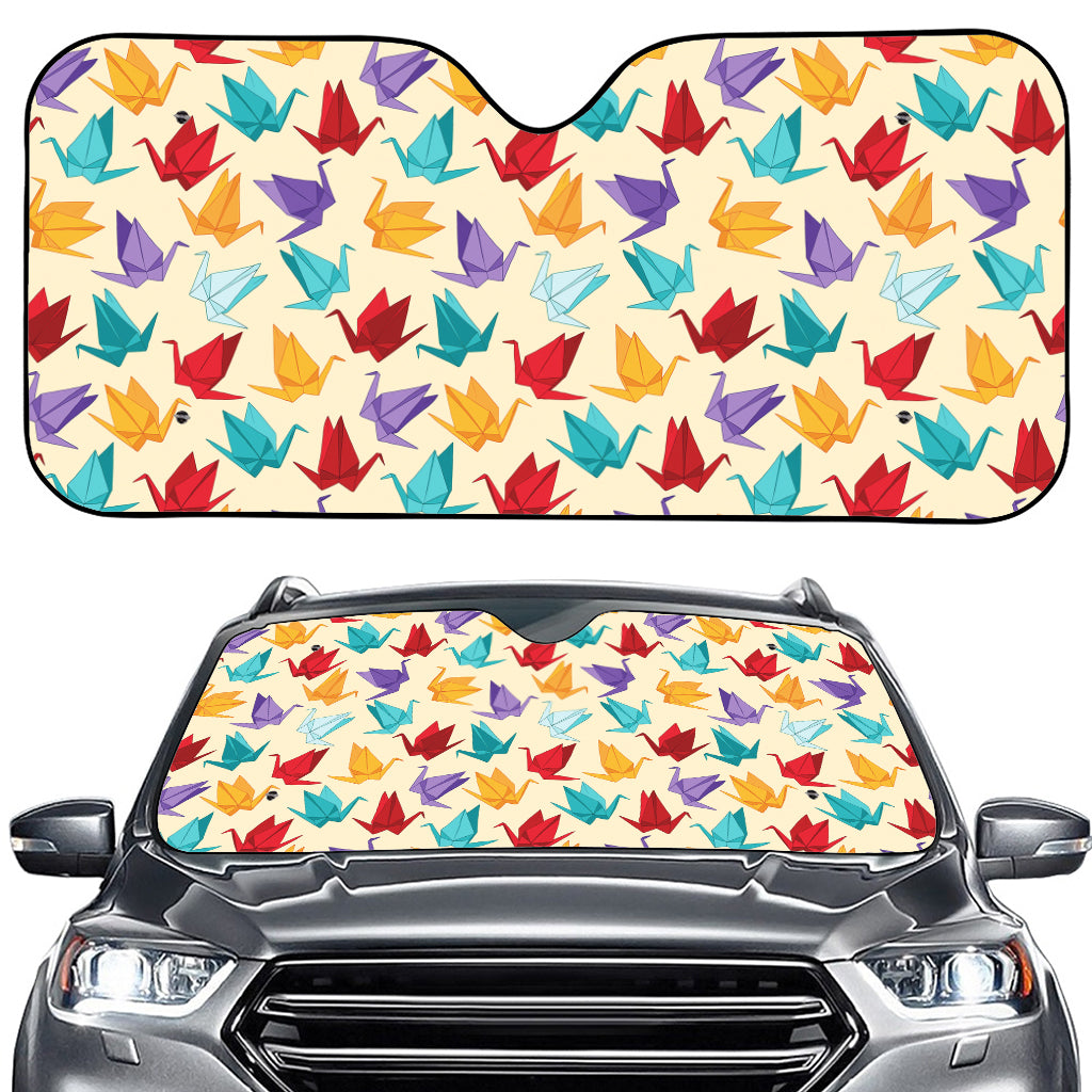 Colorful Origami Crane Pattern Print Car Windshield Sun Shade