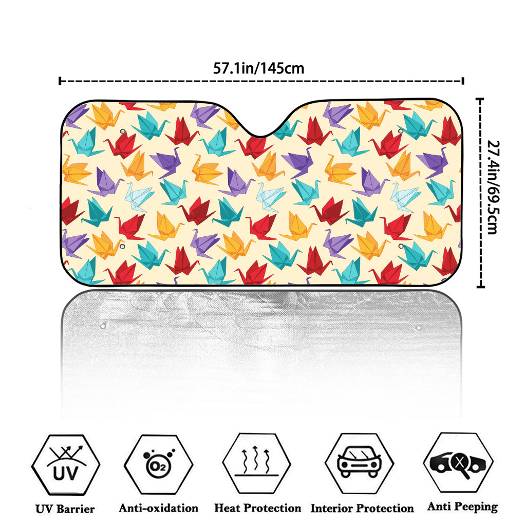 Colorful Origami Crane Pattern Print Car Windshield Sun Shade