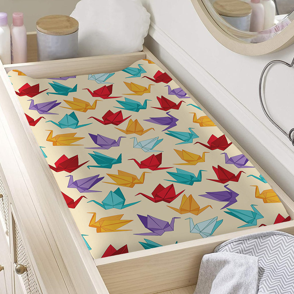 Colorful Origami Crane Pattern Print Changing Pad Cover