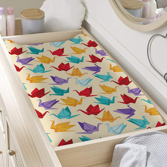 Colorful Origami Crane Pattern Print Changing Pad Cover