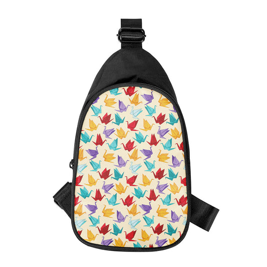 Colorful Origami Crane Pattern Print Chest Bag
