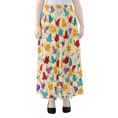 Colorful Origami Crane Pattern Print Chiffon Maxi Skirt