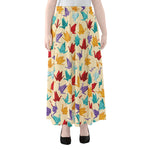 Colorful Origami Crane Pattern Print Chiffon Maxi Skirt