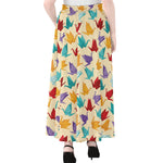 Colorful Origami Crane Pattern Print Chiffon Maxi Skirt