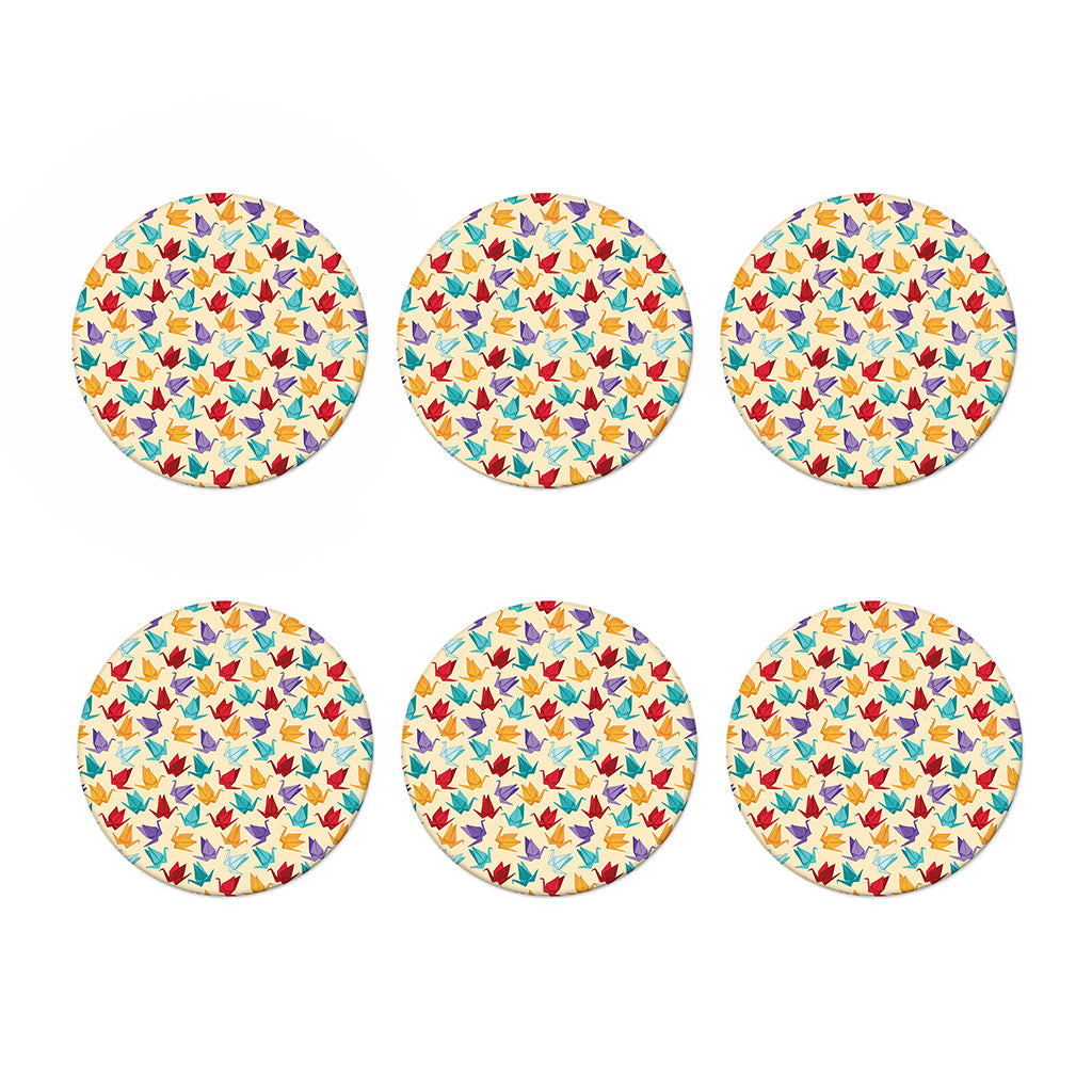 Colorful Origami Crane Pattern Print Coaster Set
