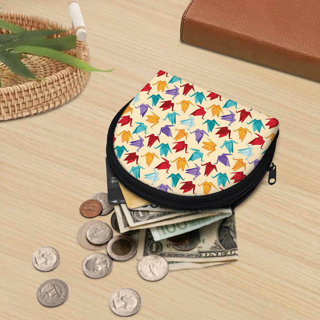 Colorful Origami Crane Pattern Print Coin Purse