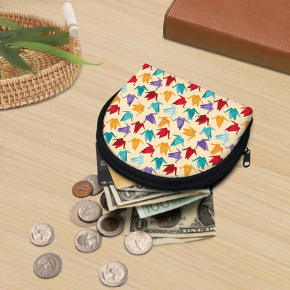 Colorful Origami Crane Pattern Print Coin Purse