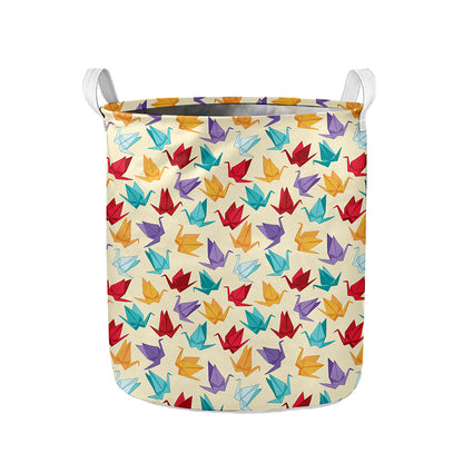Colorful Origami Crane Pattern Print Collapsible Laundry Basket