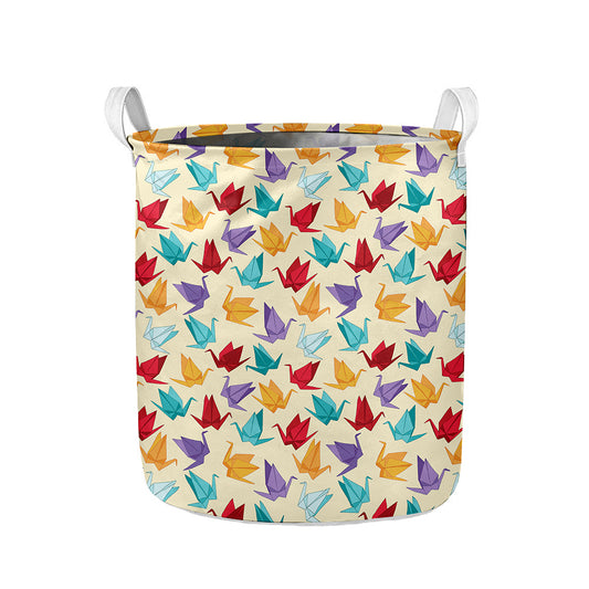 Colorful Origami Crane Pattern Print Collapsible Laundry Basket