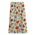 Colorful Origami Crane Pattern Print Cotton Front Slit Maxi Skirt