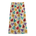 Colorful Origami Crane Pattern Print Cotton Front Slit Maxi Skirt