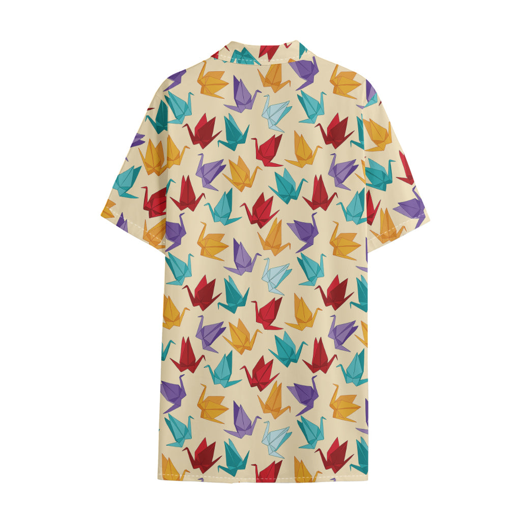 Colorful Origami Crane Pattern Print Cotton Hawaiian Shirt