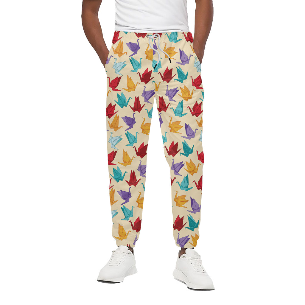 Colorful Origami Crane Pattern Print Cotton Pants