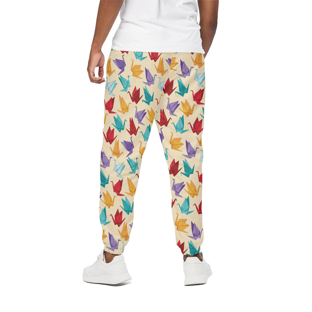 Colorful Origami Crane Pattern Print Cotton Pants