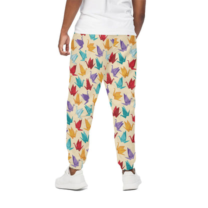 Colorful Origami Crane Pattern Print Cotton Pants