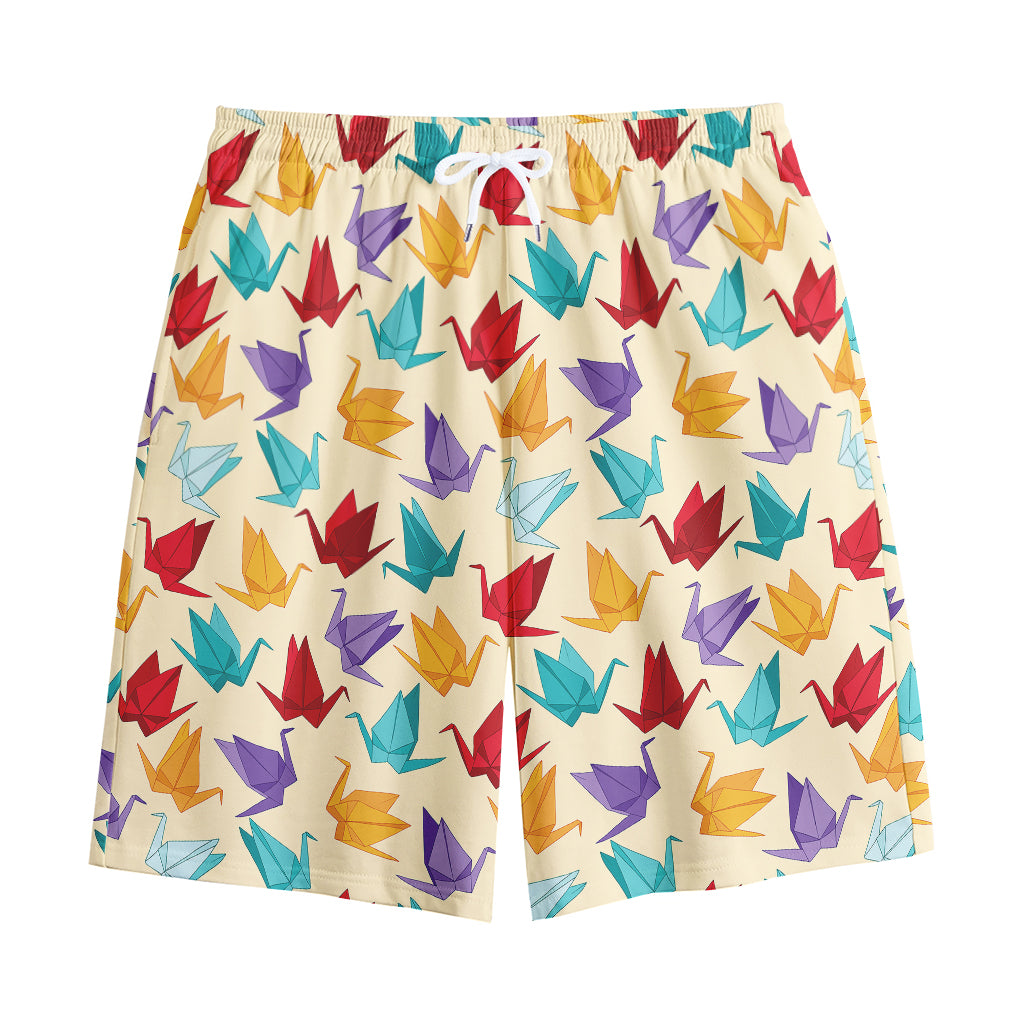 Colorful Origami Crane Pattern Print Cotton Shorts