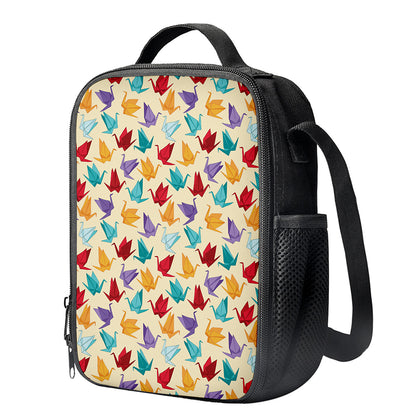 Colorful Origami Crane Pattern Print Crossbody Lunch Bag