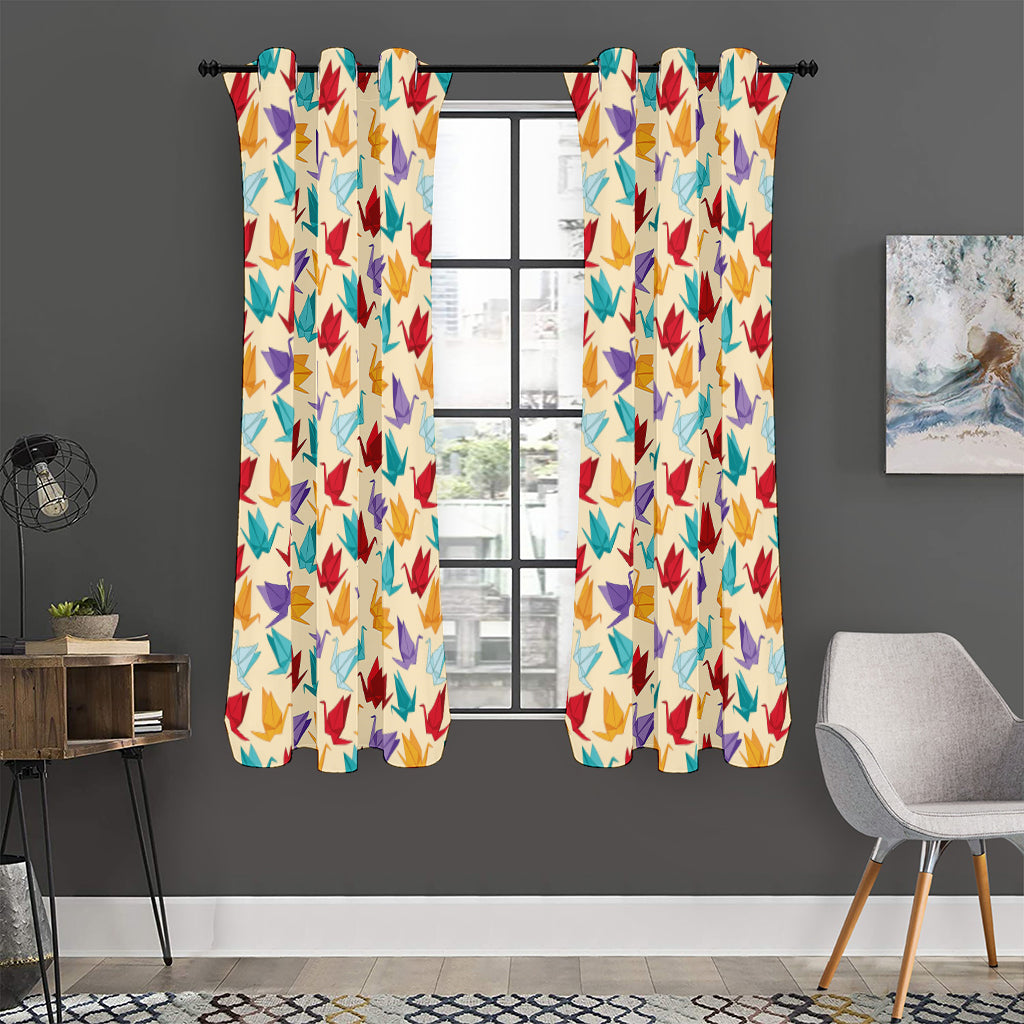 Colorful Origami Crane Pattern Print Curtain