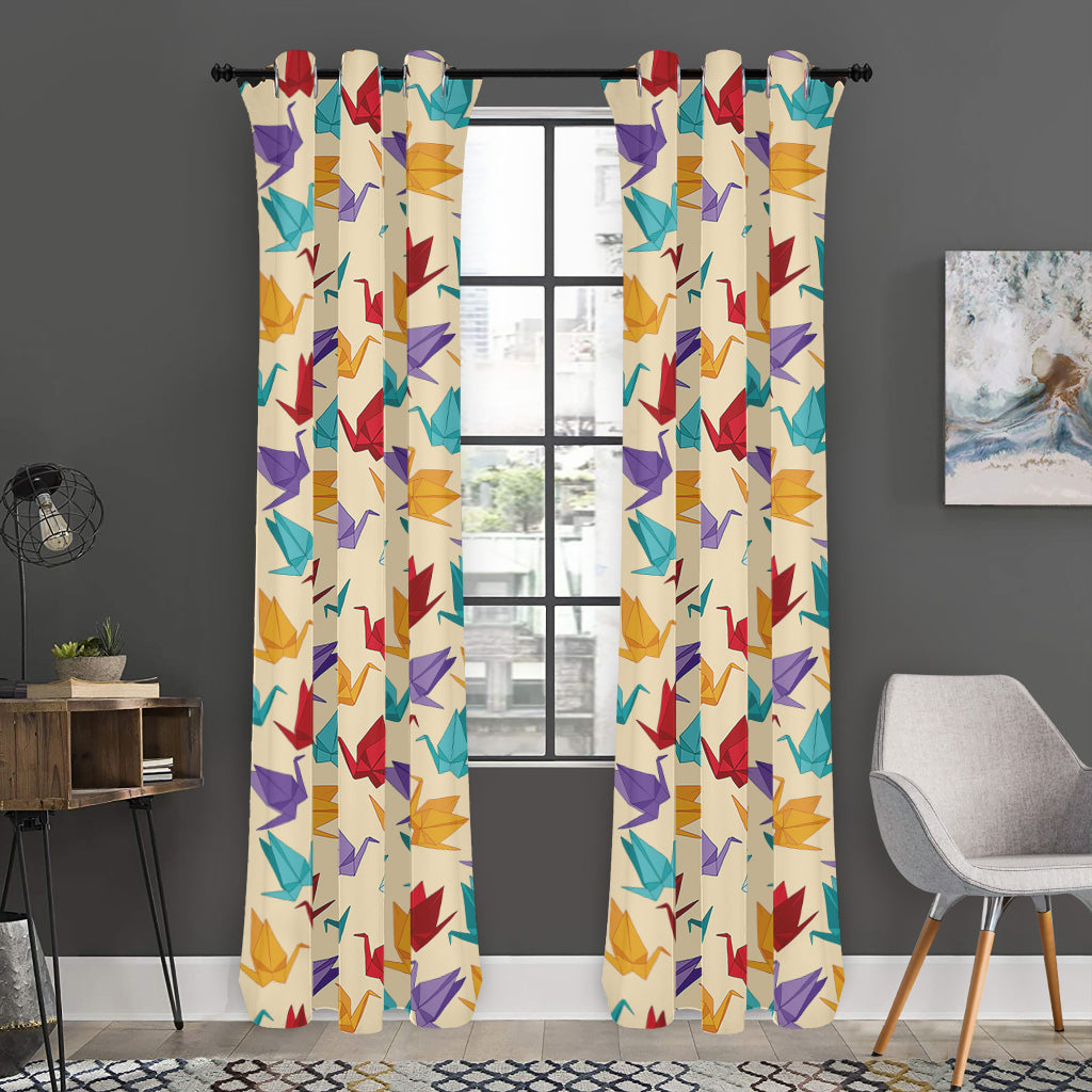 Colorful Origami Crane Pattern Print Curtain