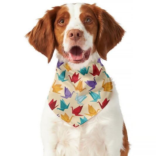 Colorful Origami Crane Pattern Print Dog Bandana