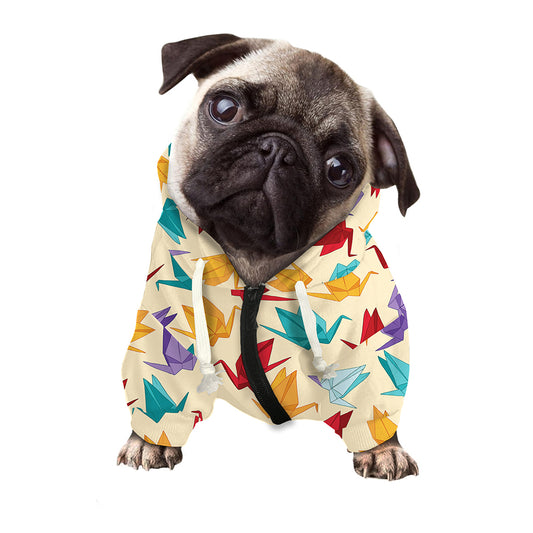 Colorful Origami Crane Pattern Print Dog Zip Up Hoodie