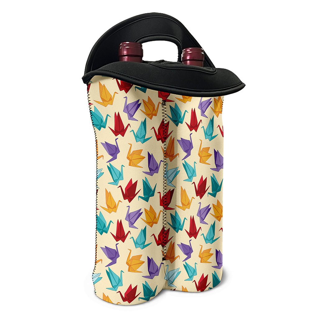 Colorful Origami Crane Pattern Print Double Neoprene Wine Tote
