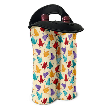 Colorful Origami Crane Pattern Print Double Neoprene Wine Tote