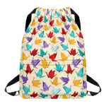 Colorful Origami Crane Pattern Print Drawstring Backpack