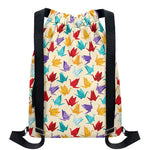 Colorful Origami Crane Pattern Print Drawstring Backpack