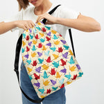 Colorful Origami Crane Pattern Print Drawstring Backpack