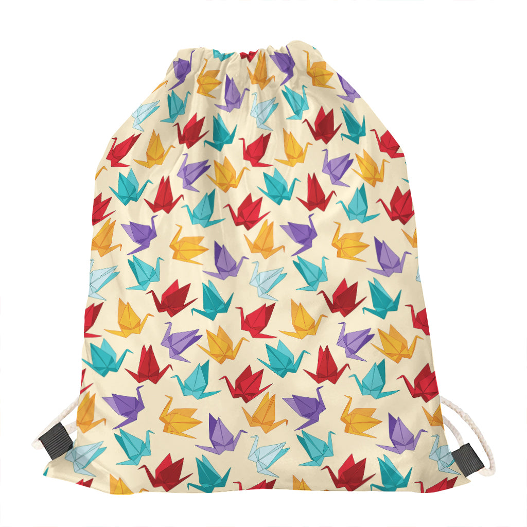 Colorful Origami Crane Pattern Print Drawstring Bag