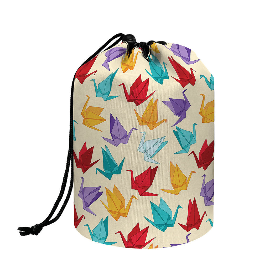 Colorful Origami Crane Pattern Print Drawstring Makeup Bag