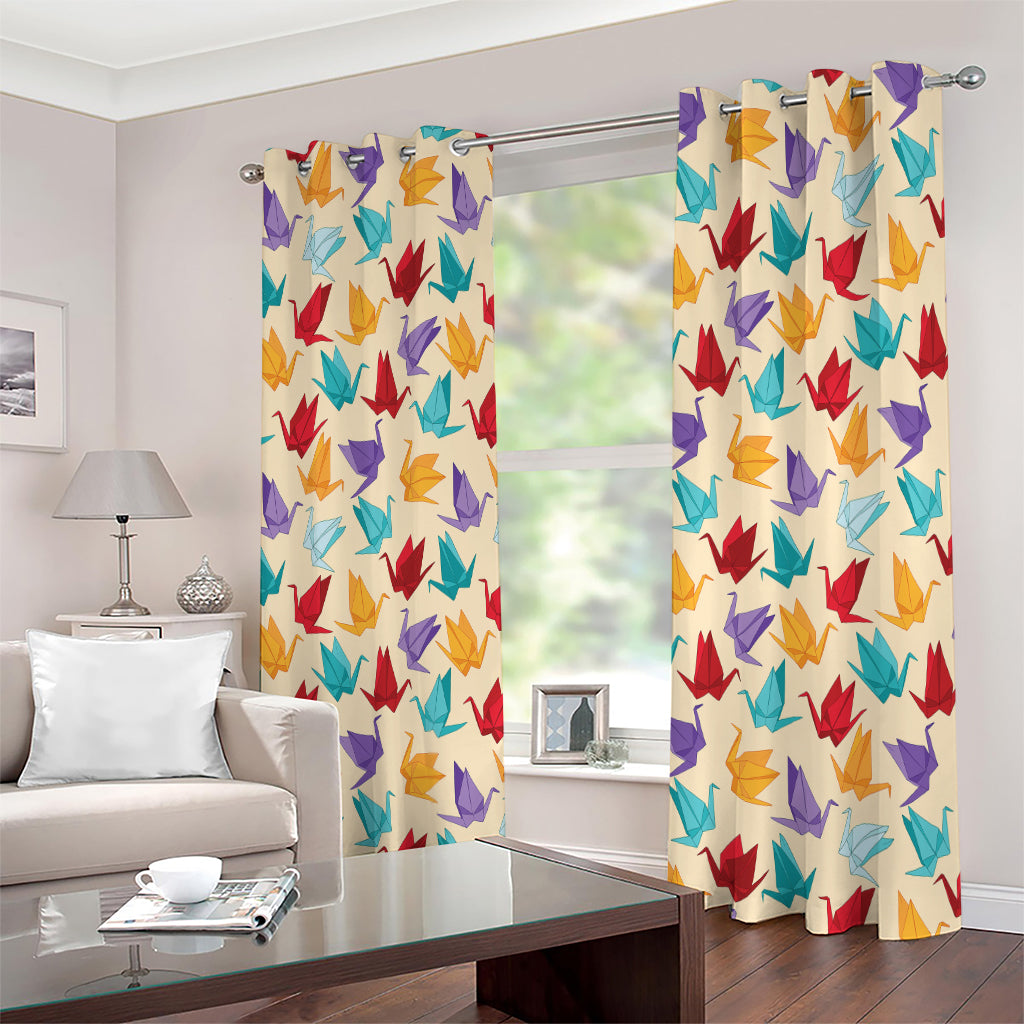 Colorful Origami Crane Pattern Print Extra Wide Grommet Curtains